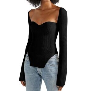 Women’s Sweetheart Neckline Ribbed Sweater